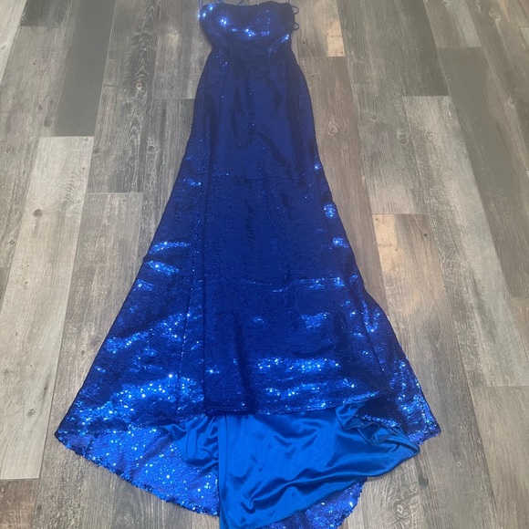 Sherri Hill Bright Blue Sequin Strappy Back Formal Dress Size 4 Prom Homecoming - Picture 13 of 15